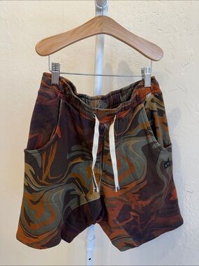 Kids Camouflage Swirl Drawstring Shorts - Brown/Green/Orange